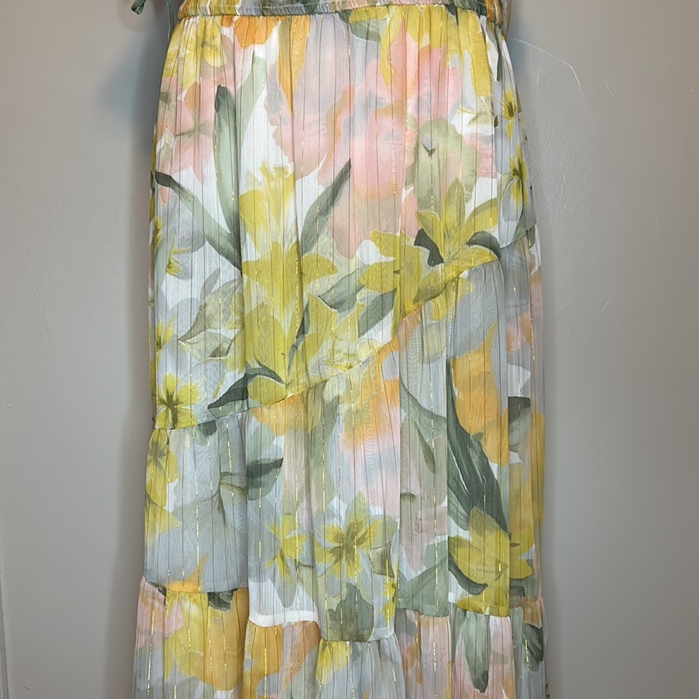 Zara Metallic Thread Floral Print Ruffle Dress NWT Size XL - Picture 14 of 16